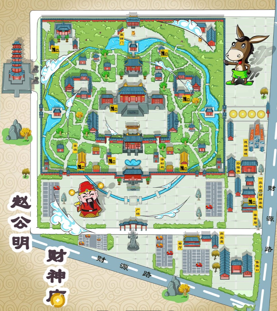 平远寺庙类手绘地图
